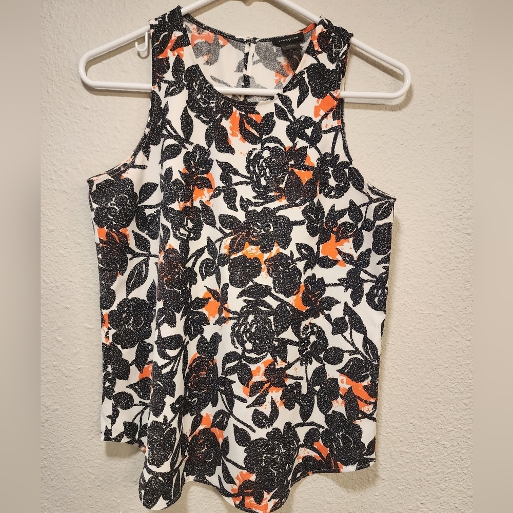 Women's Floral Sleeveless Top - Black and Orange